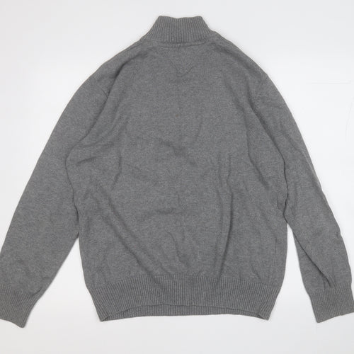 Hampton Mens Grey Mock Neck  Cotton Pullover Jumper Size M