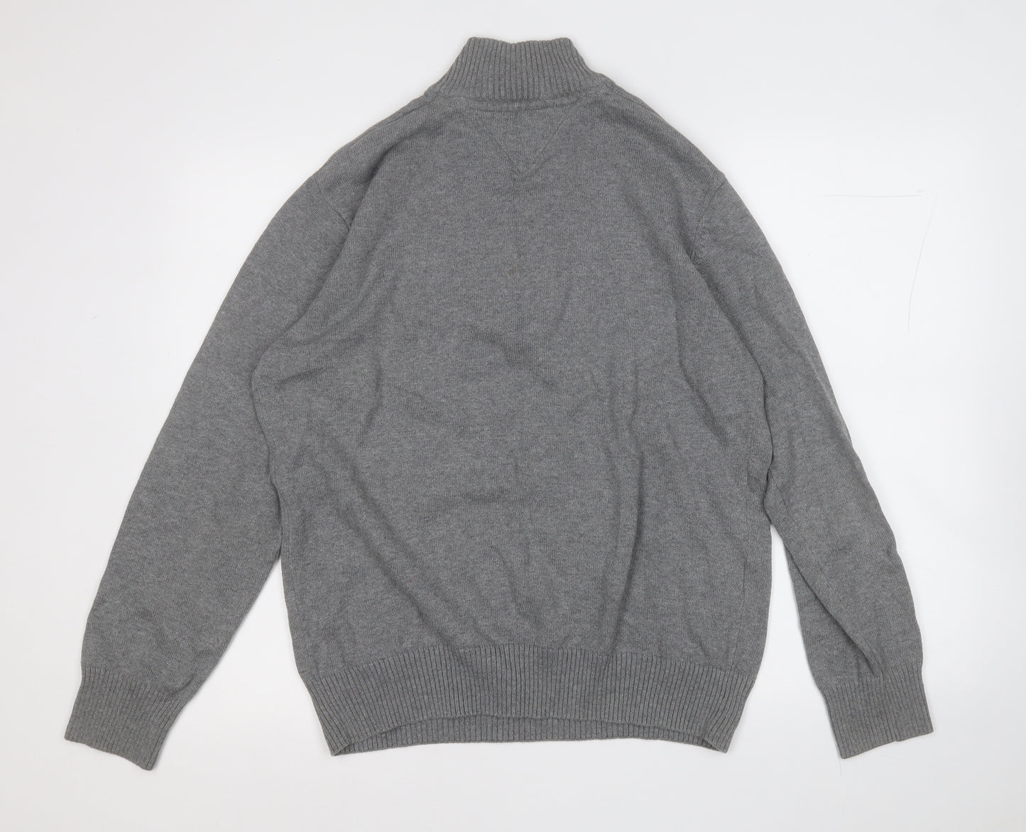 Hampton Mens Grey Mock Neck  Cotton Pullover Jumper Size M