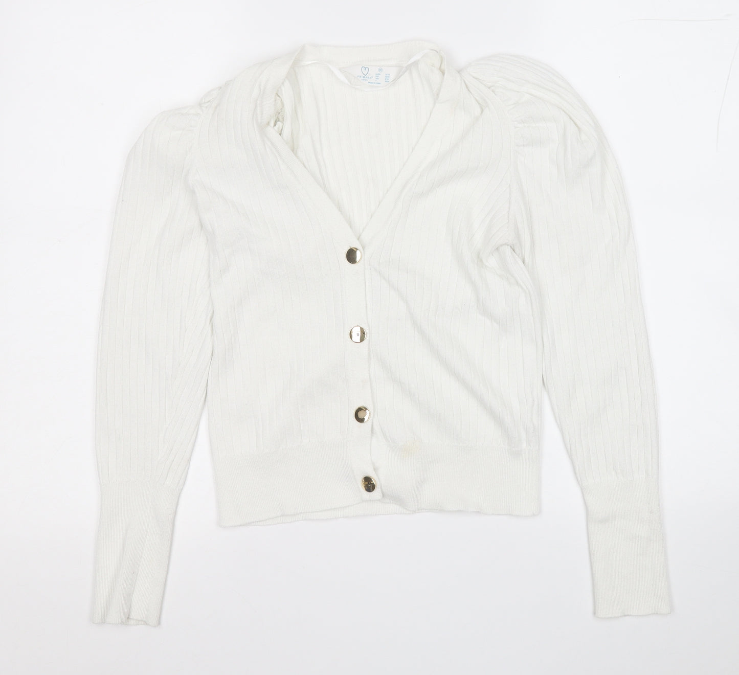 Primark Womens White V-Neck  Polyester Cardigan Jumper Size 12