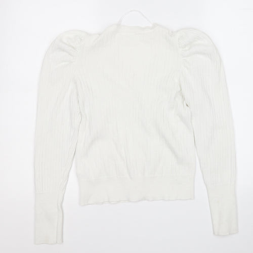 Primark Womens White V-Neck  Polyester Cardigan Jumper Size 12