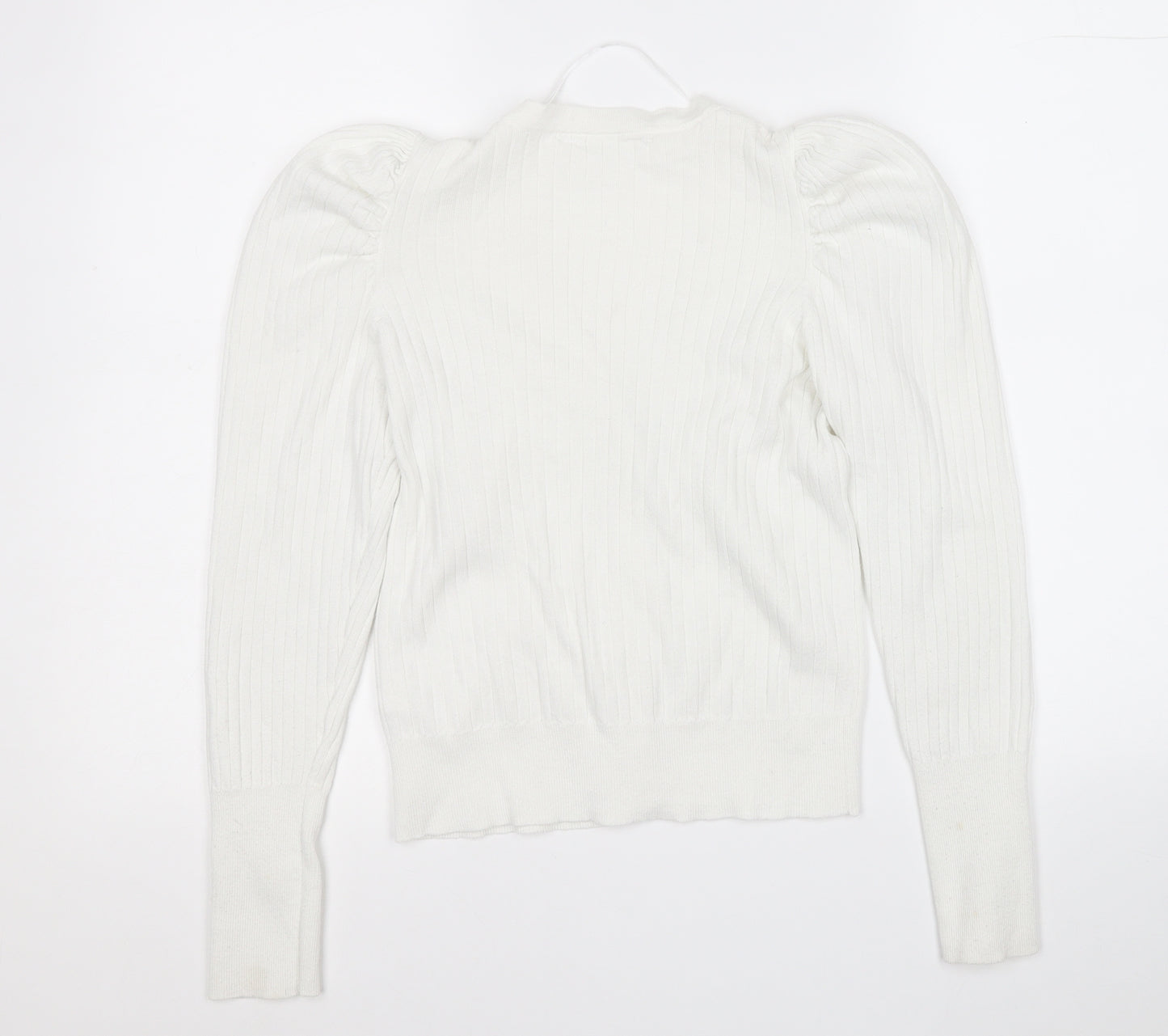 Primark Womens White V-Neck  Polyester Cardigan Jumper Size 12