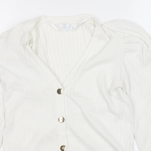 Primark Womens White V-Neck  Polyester Cardigan Jumper Size 12
