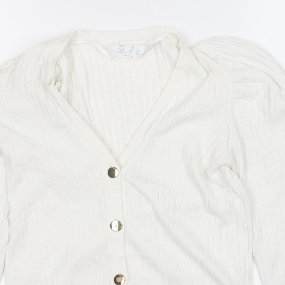 Primark Womens White V-Neck  Polyester Cardigan Jumper Size 12