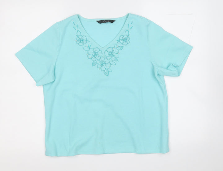 BM Womens Blue V-Neck Polyester Pullover Jumper Size S