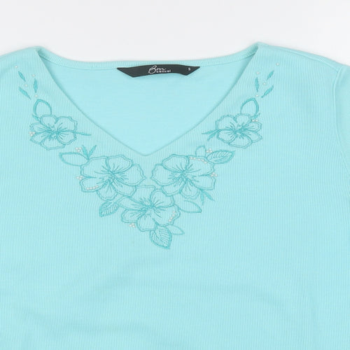 BM Womens Blue V-Neck  Polyester Pullover Jumper Size S