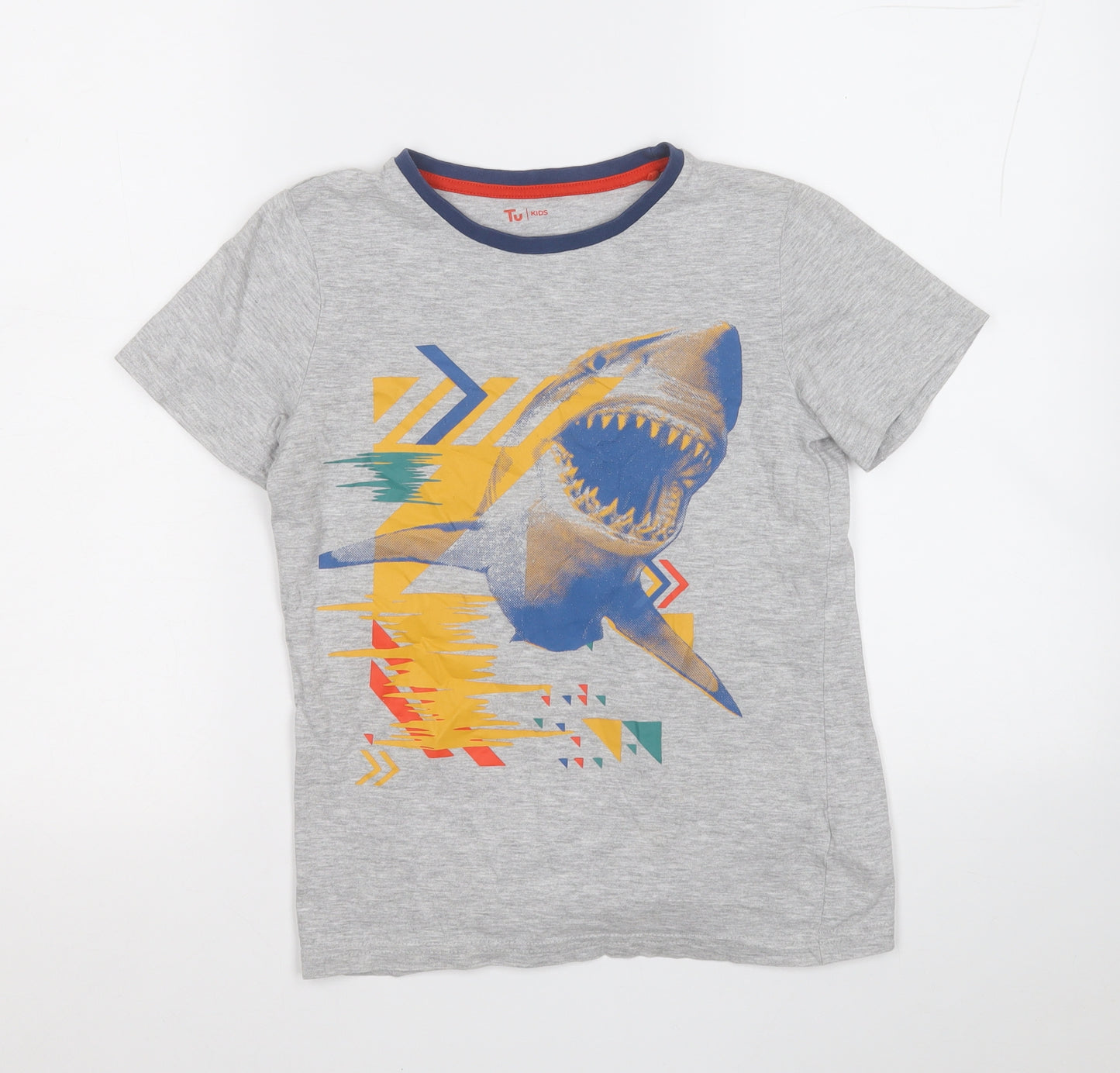 TU Boys Grey  Cotton Pullover T-Shirt Size 10 Years Round Neck  - Shark