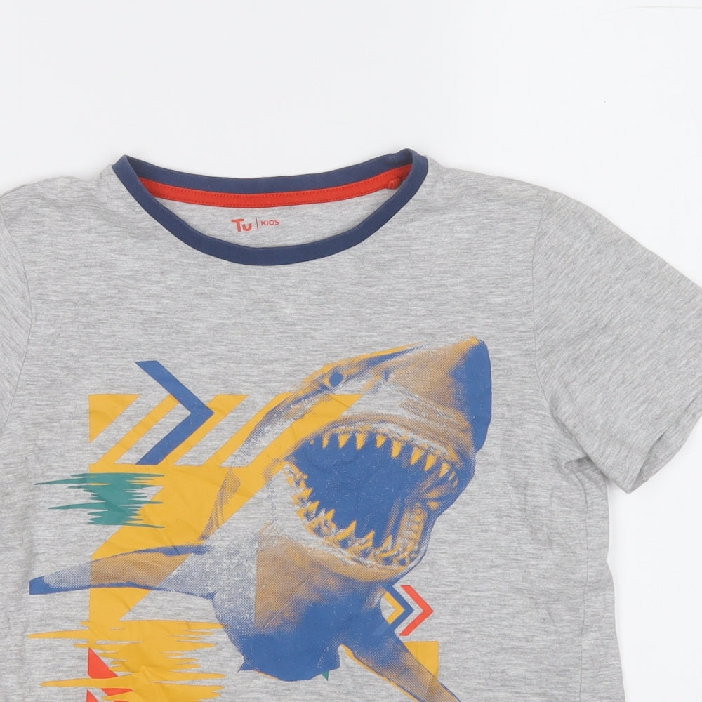TU Boys Grey  Cotton Pullover T-Shirt Size 10 Years Round Neck  - Shark