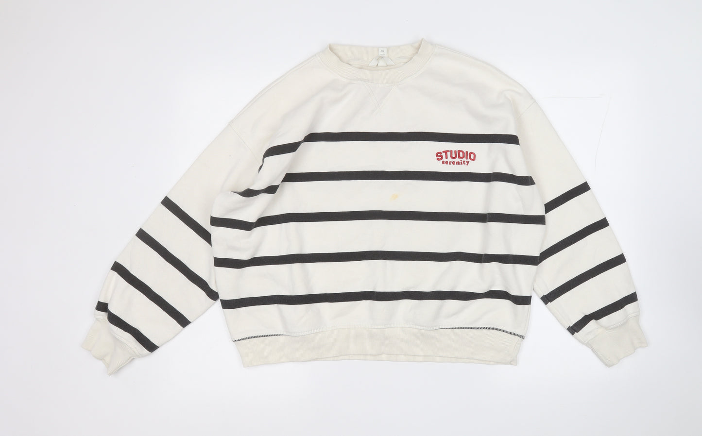 H&M Womens White Striped Cotton Pullover Sweatshirt Size M