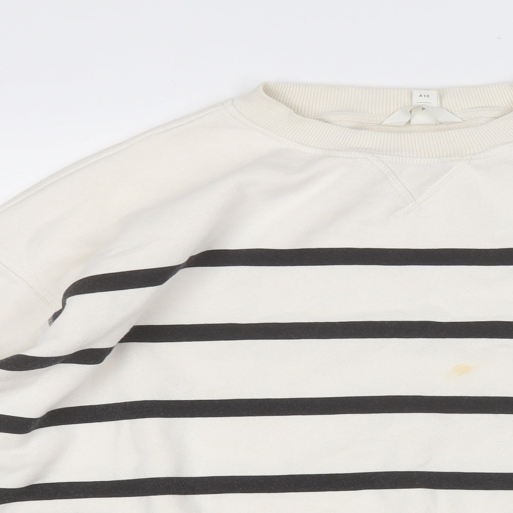 H&M Womens White Striped Cotton Pullover Sweatshirt Size M