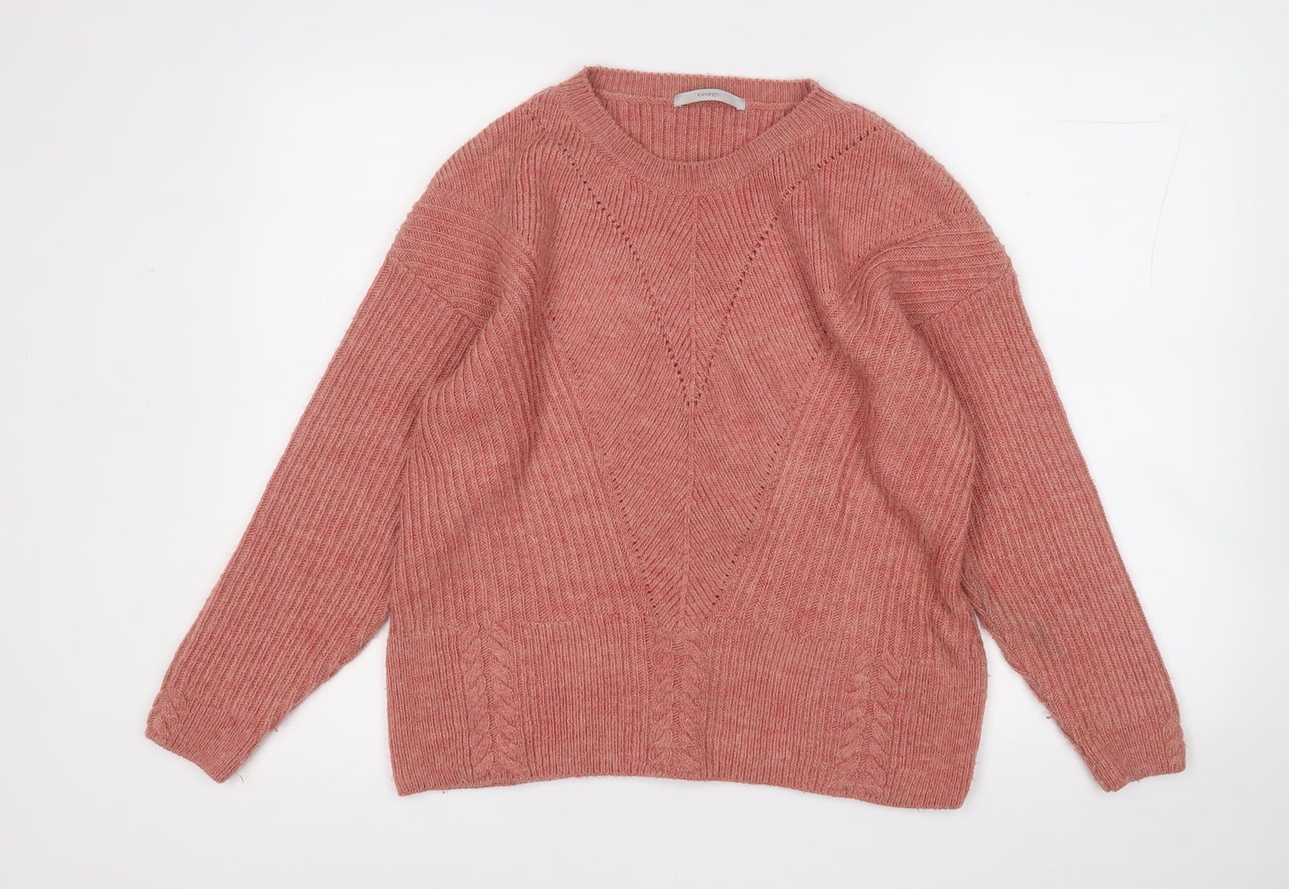 George Womens Red Round Neck  Acrylic Pullover Jumper Size 12