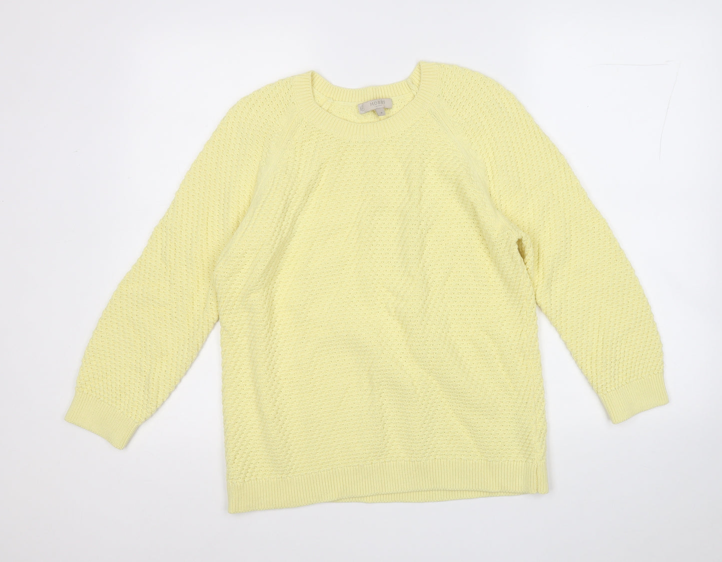 Hobbs Womens Yellow Round Neck  Cotton Pullover Jumper Size M