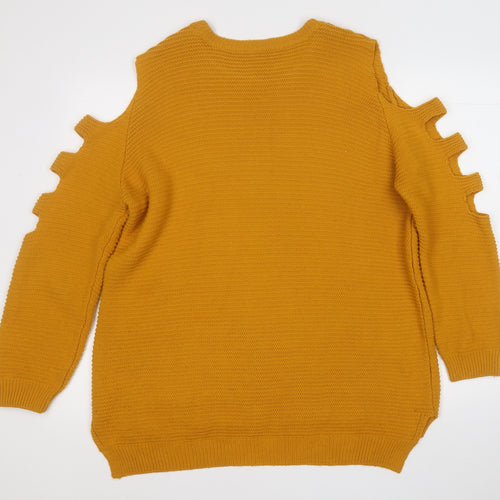 Primark Womens Yellow Round Neck  Acrylic Pullover Jumper Size L