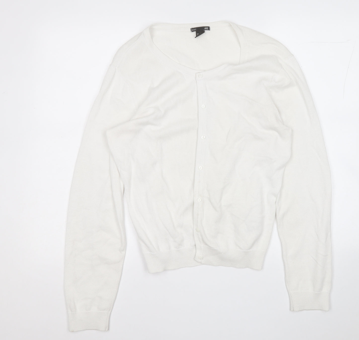 H&M Womens White Round Neck  Cotton Cardigan Jumper Size L