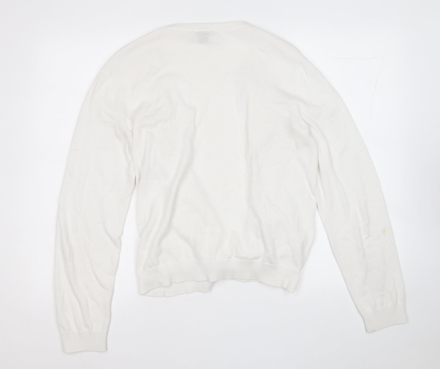 H&M Womens White Round Neck  Cotton Cardigan Jumper Size L