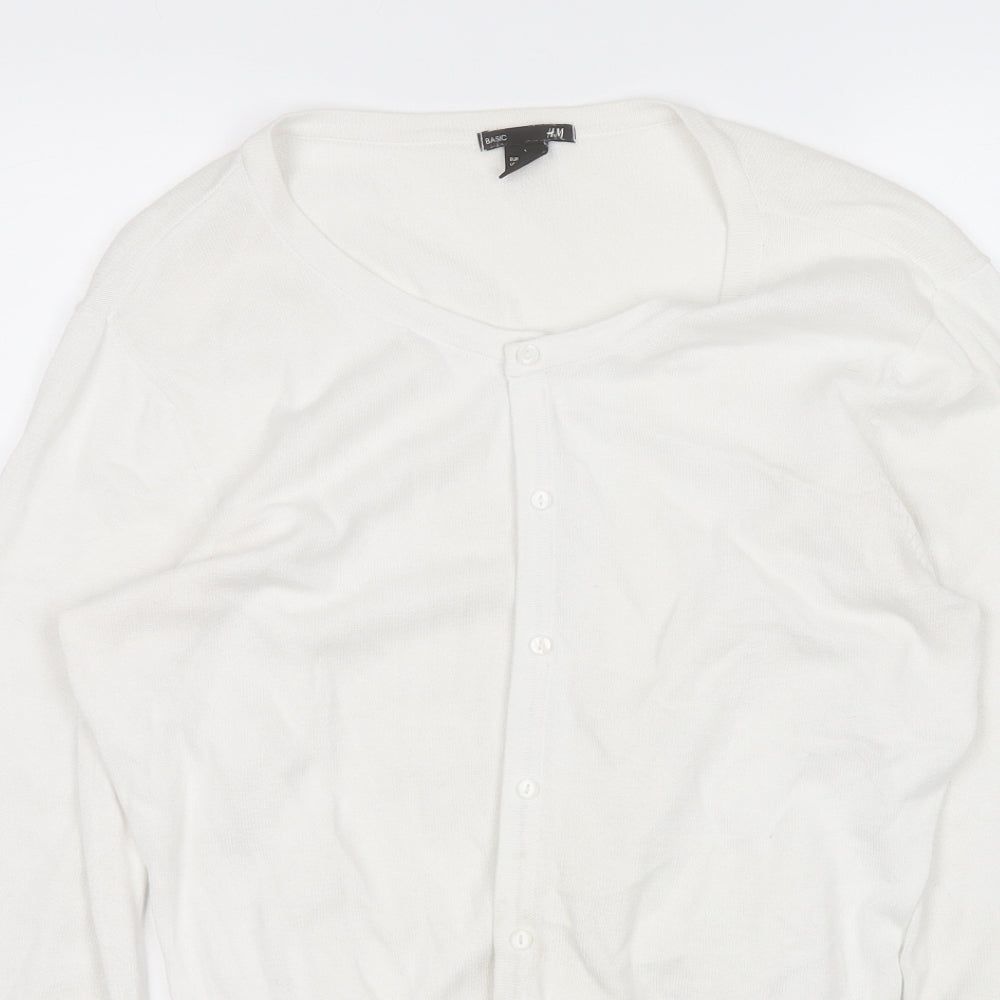H&M Womens White Round Neck  Cotton Cardigan Jumper Size L