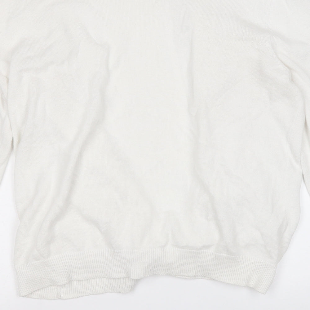 H&M Womens White Round Neck  Cotton Cardigan Jumper Size L