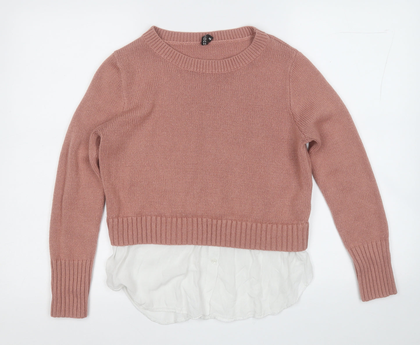 Divided Womens Pink Round Neck  Acrylic Pullover Jumper Size S