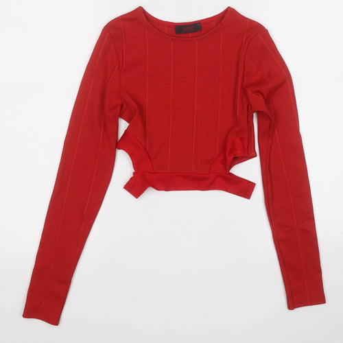 Preworn Womens Red Round Neck  Polyester Pullover Jumper Size 8