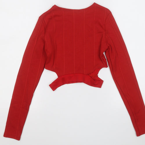 Preworn Womens Red Round Neck  Polyester Pullover Jumper Size 8