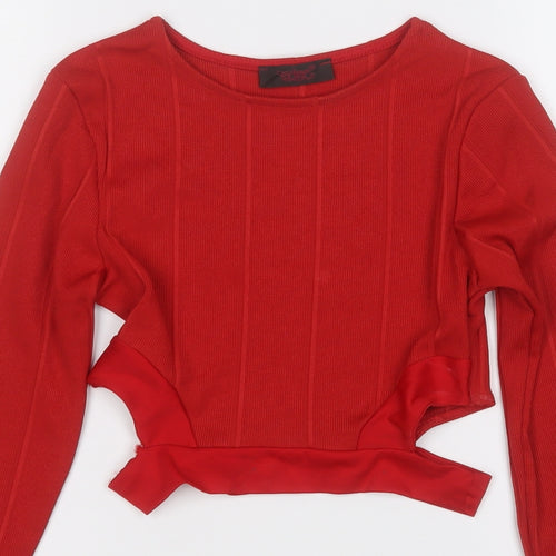 Preworn Womens Red Round Neck  Polyester Pullover Jumper Size 8