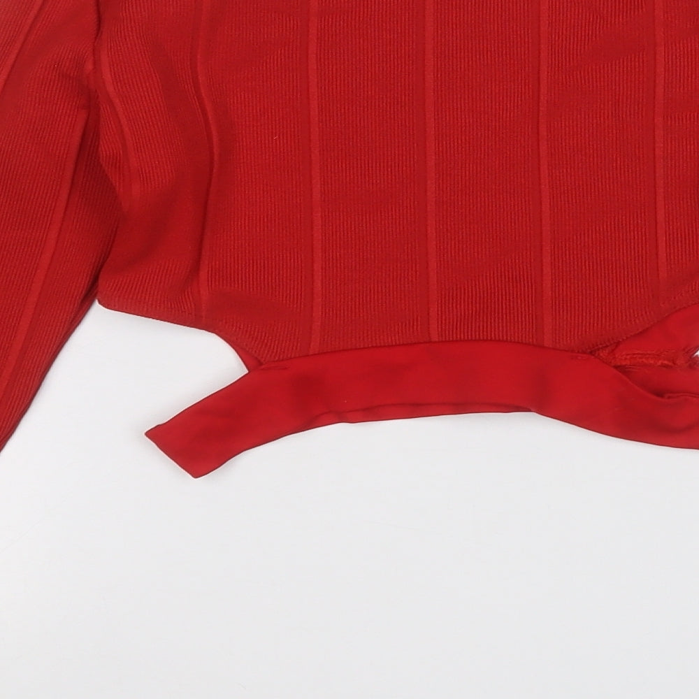 Preworn Womens Red Round Neck  Polyester Pullover Jumper Size 8