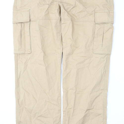 Dunnes Stores Mens Beige  Cotton Cargo Trousers Size 34 L34 in Regular