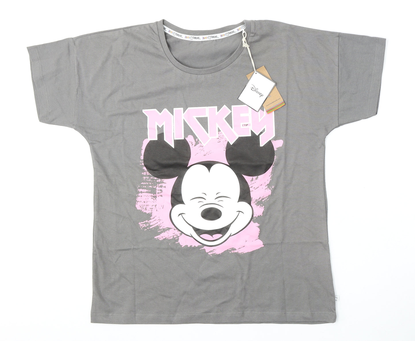 brand threads Womens Grey  Cotton Basic T-Shirt Size S Round Neck - Mickey Mouse