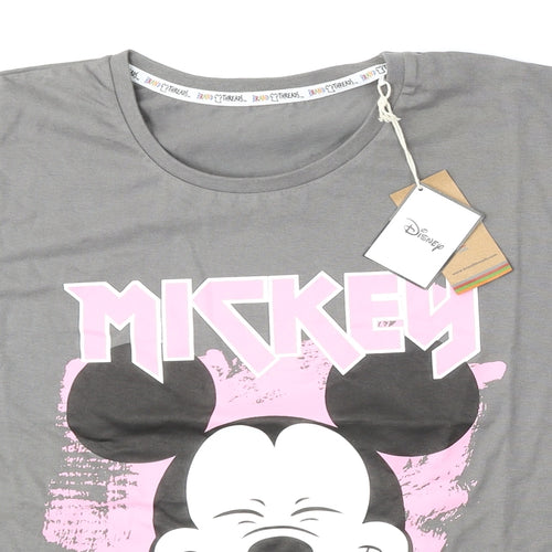 brand threads Womens Grey  Cotton Basic T-Shirt Size S Round Neck - Mickey Mouse