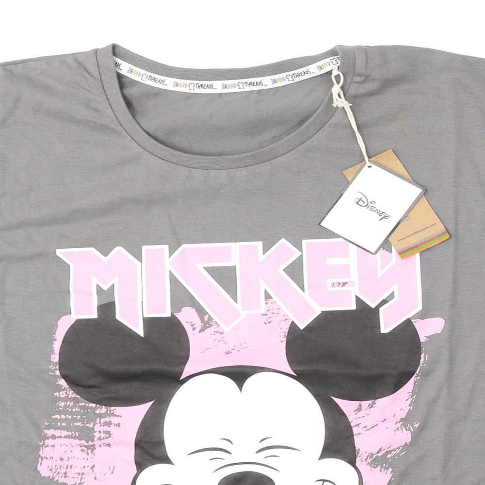 brand threads Womens Grey  Cotton Basic T-Shirt Size S Round Neck - Mickey Mouse
