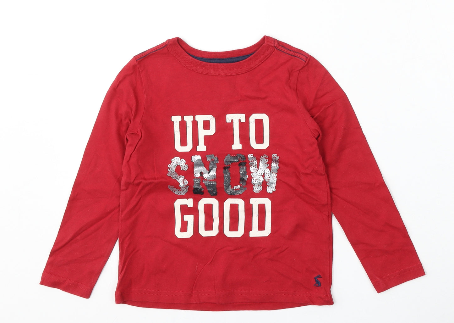 Joules Girls Red  Cotton Basic T-Shirt Size 4 Years Round Neck