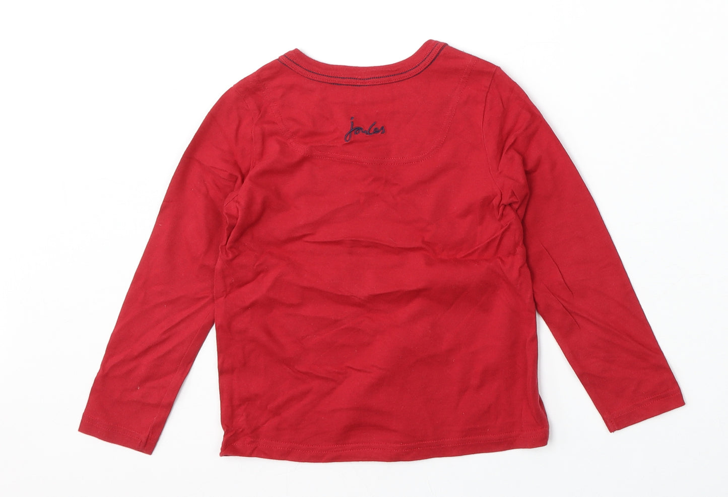 Joules Girls Red  Cotton Basic T-Shirt Size 4 Years Round Neck
