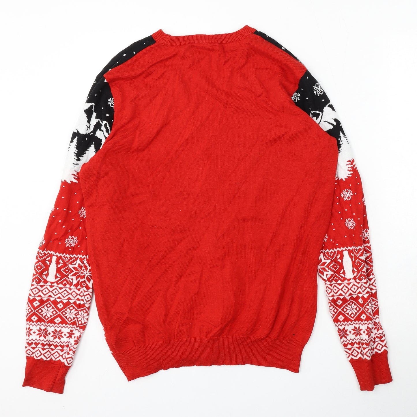 Primark Mens Red Round Neck  Cotton Pullover Jumper Size L   - Coca Cola Christmas