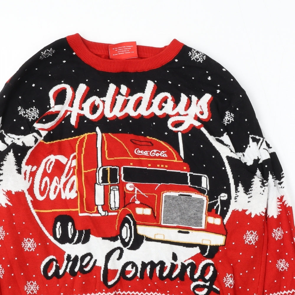 Primark Mens Red Round Neck  Cotton Pullover Jumper Size L   - Coca Cola Christmas