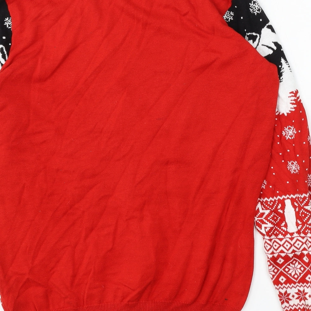 Primark Mens Red Round Neck  Cotton Pullover Jumper Size L   - Coca Cola Christmas