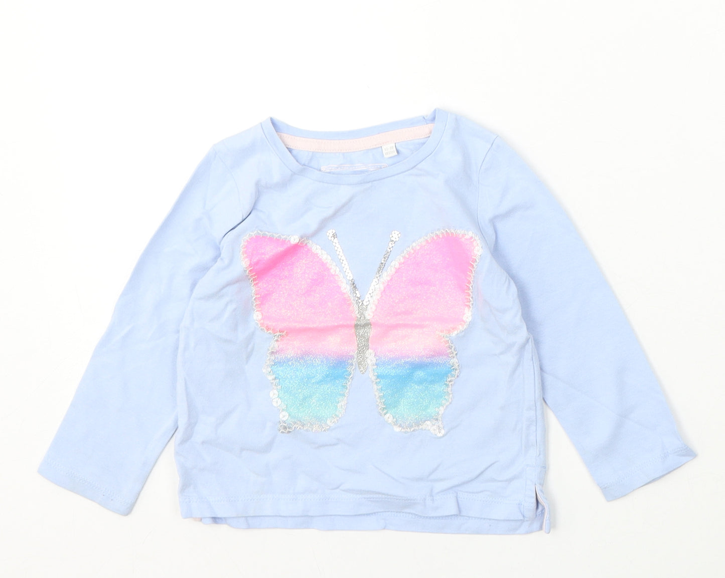 Bluezoo Girls Blue  Cotton Basic T-Shirt Size 12-18 Months Round Neck