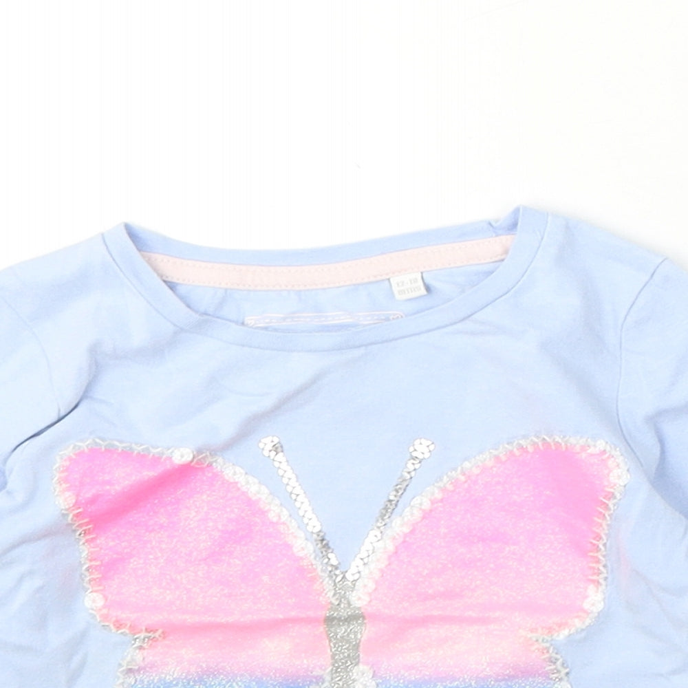 Bluezoo Girls Blue  Cotton Basic T-Shirt Size 12-18 Months Round Neck