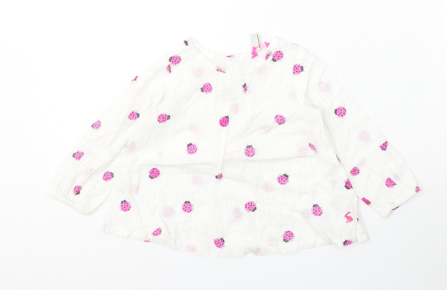 Joules Girls White Geometric Cotton Pullover Jumper Size 9-12 Months