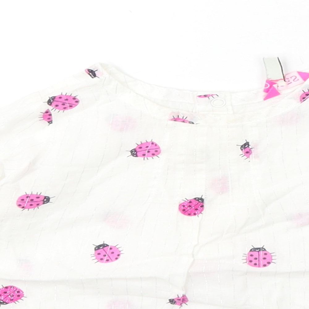 Joules Girls White Geometric Cotton Pullover Jumper Size 9-12 Months