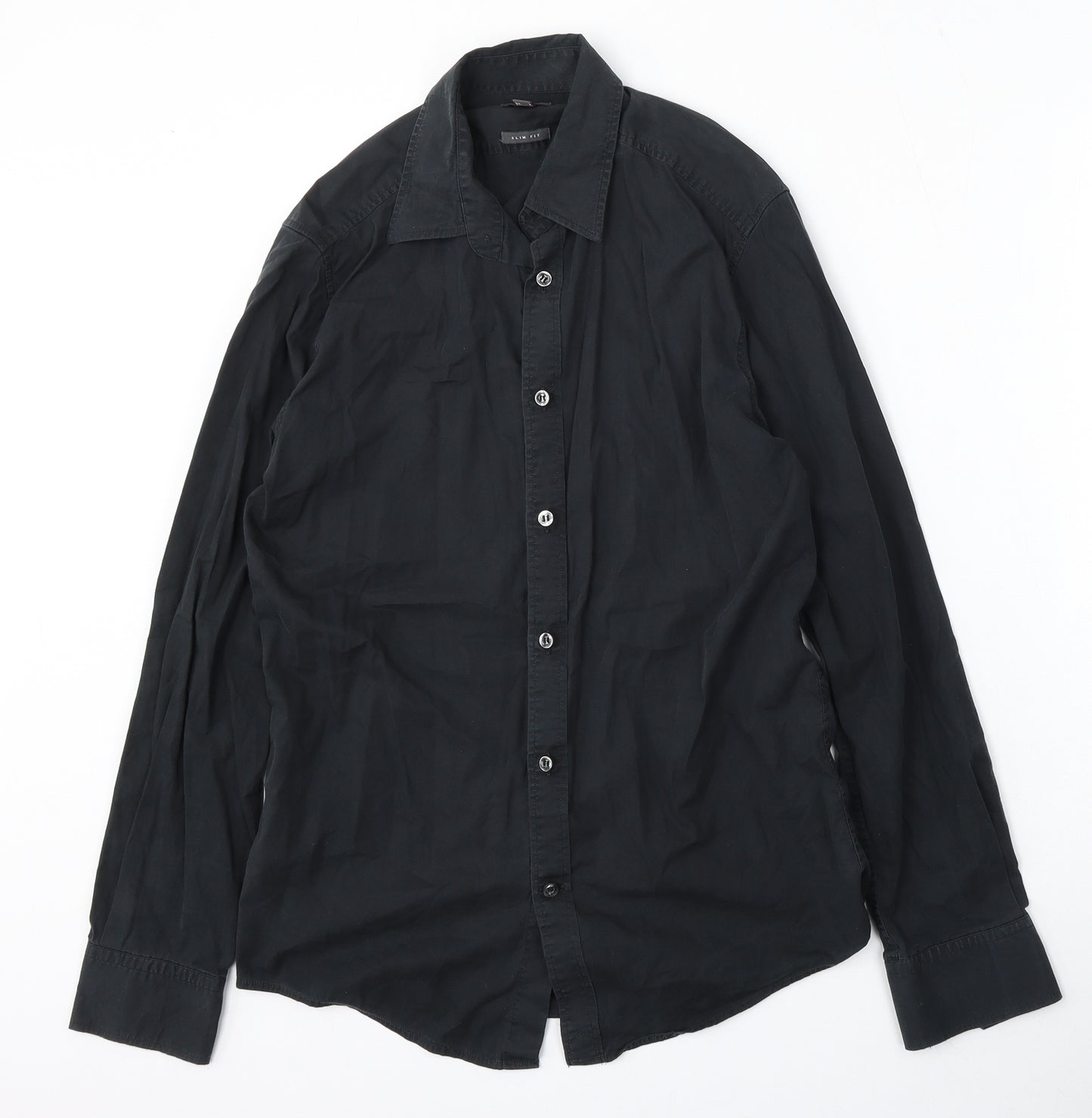 Mexx Mens Black  Polyester  Button-Up Size S Collared Button
