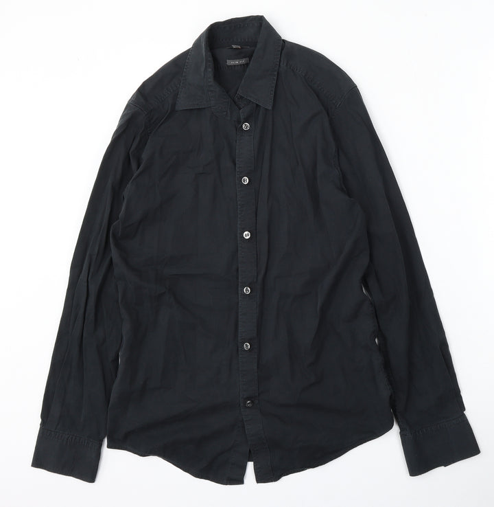 Mexx Mens Black  Polyester  Button-Up Size S Collared Button