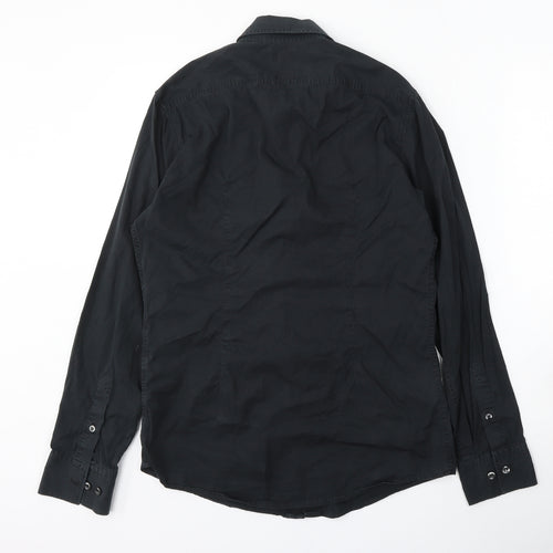 Mexx Mens Black  Polyester  Button-Up Size S Collared Button
