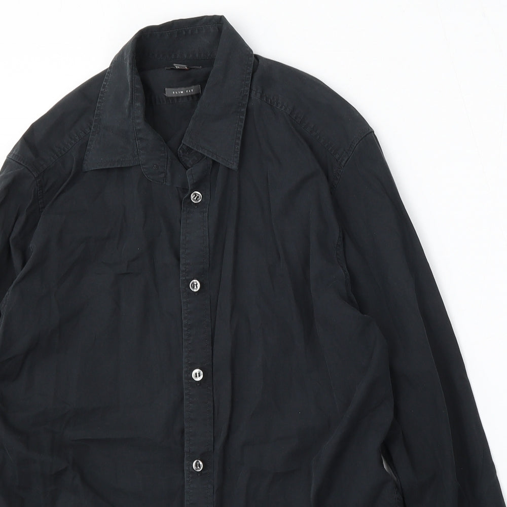 Mexx Mens Black  Polyester  Button-Up Size S Collared Button