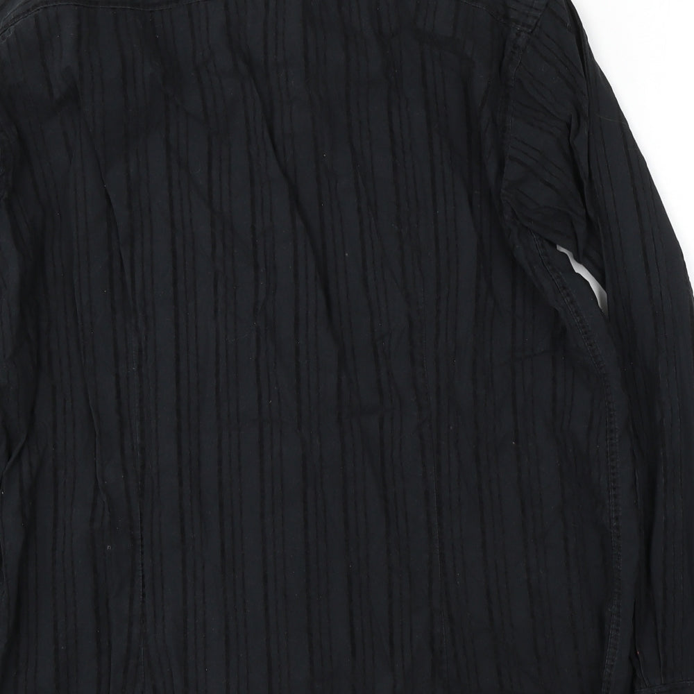 Refined Mens Black  Cotton  Button-Up Size M Collared Button