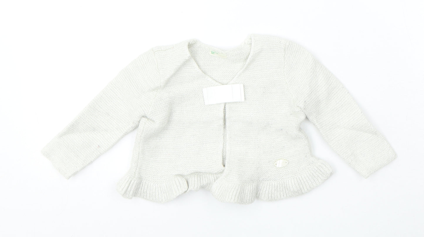 United Colors of Benetton Girls Silver  Viscose Cardigan Jumper Size 9-12 Months