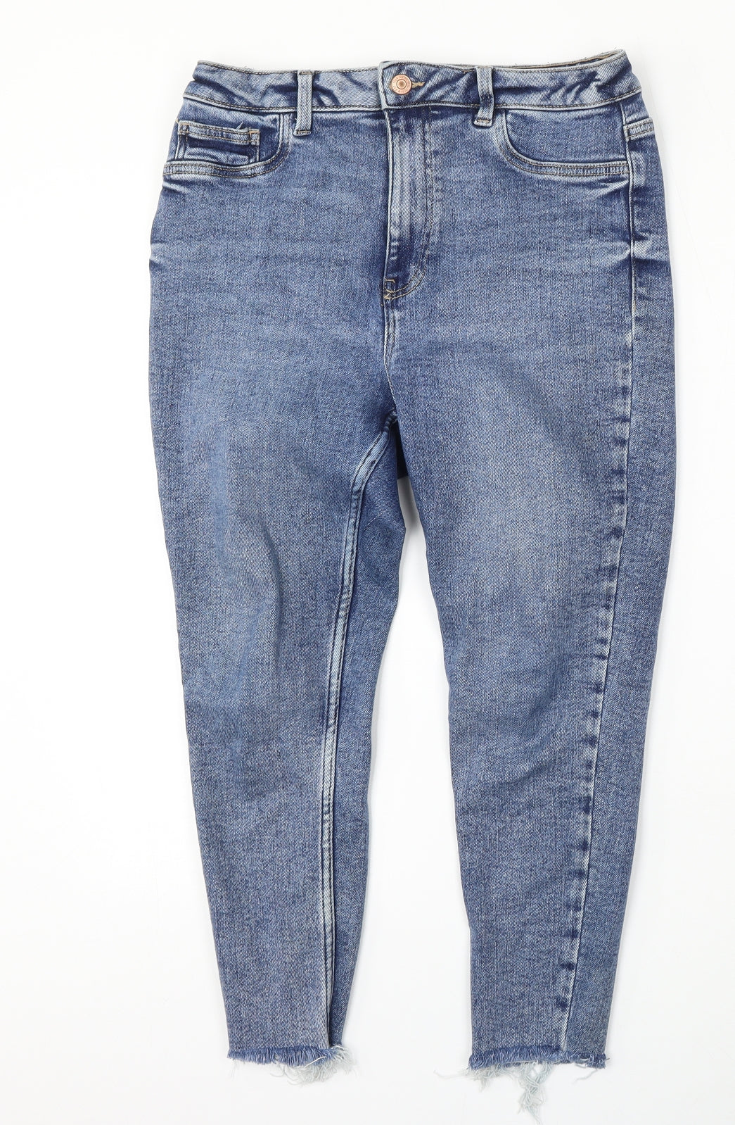 New Look Womens Blue  Cotton Cropped Jeans Size 14 L23 in Regular Button