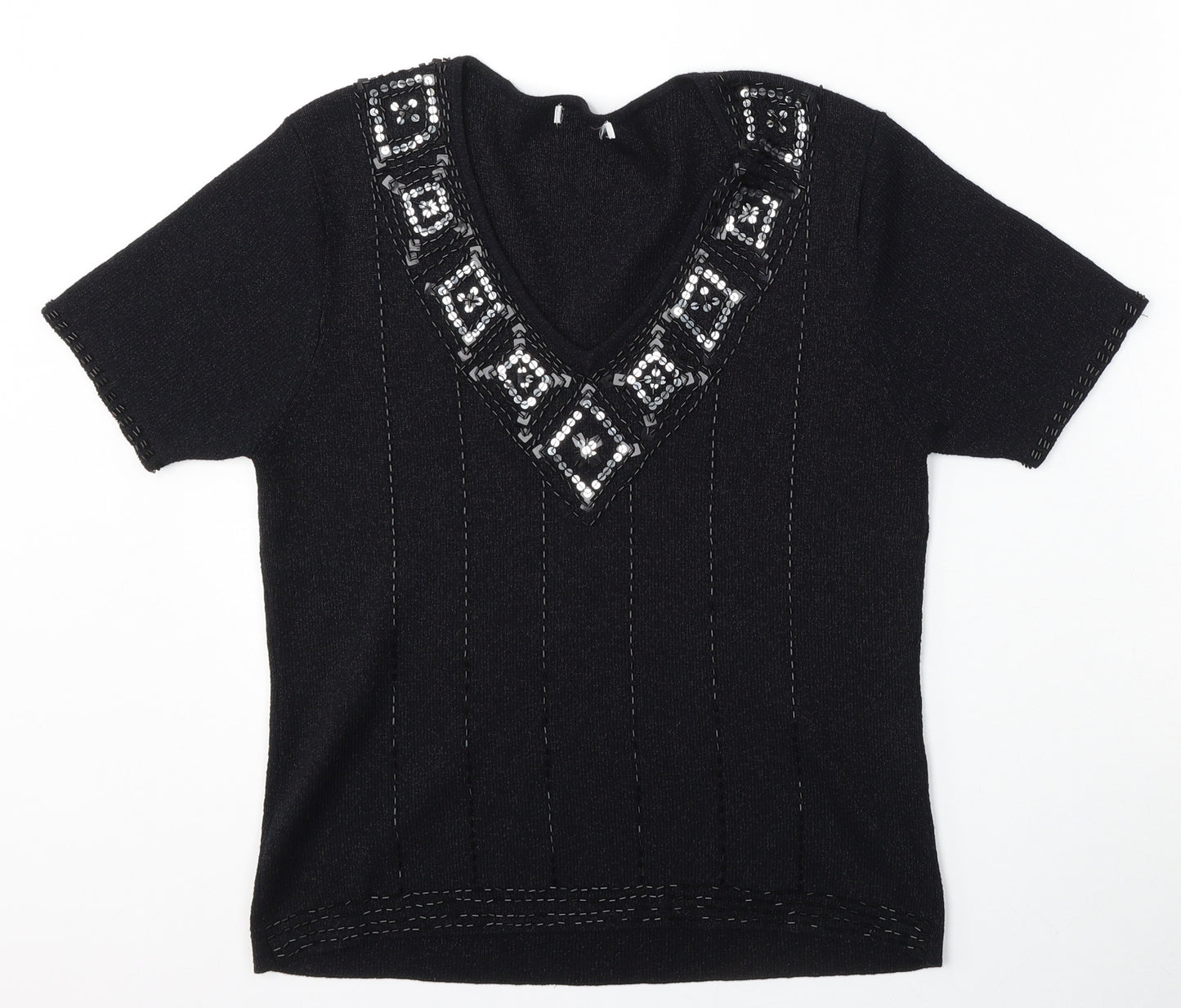 Berkertex Womens Black V-Neck  Acrylic Pullover Jumper Size 14