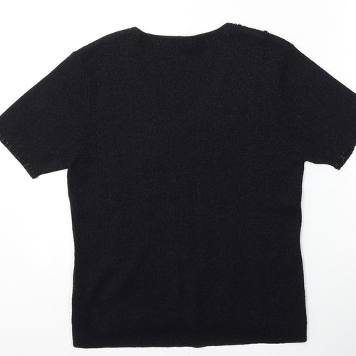 Berkertex Womens Black V-Neck  Acrylic Pullover Jumper Size 14