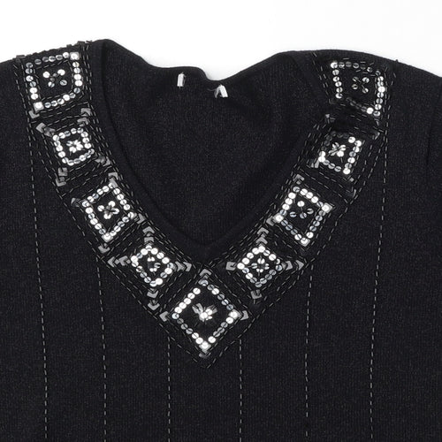 Berkertex Womens Black V-Neck  Acrylic Pullover Jumper Size 14