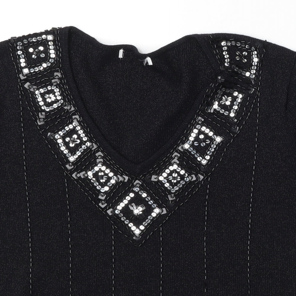 Berkertex Womens Black V-Neck  Acrylic Pullover Jumper Size 14