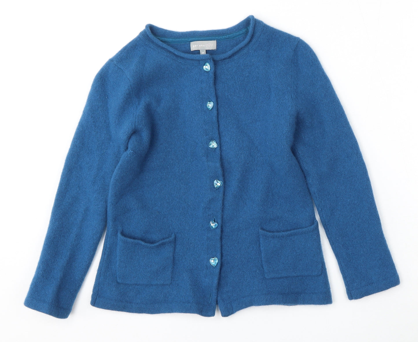 Per Una Womens Blue Round Neck  Wool Cardigan Jumper Size M